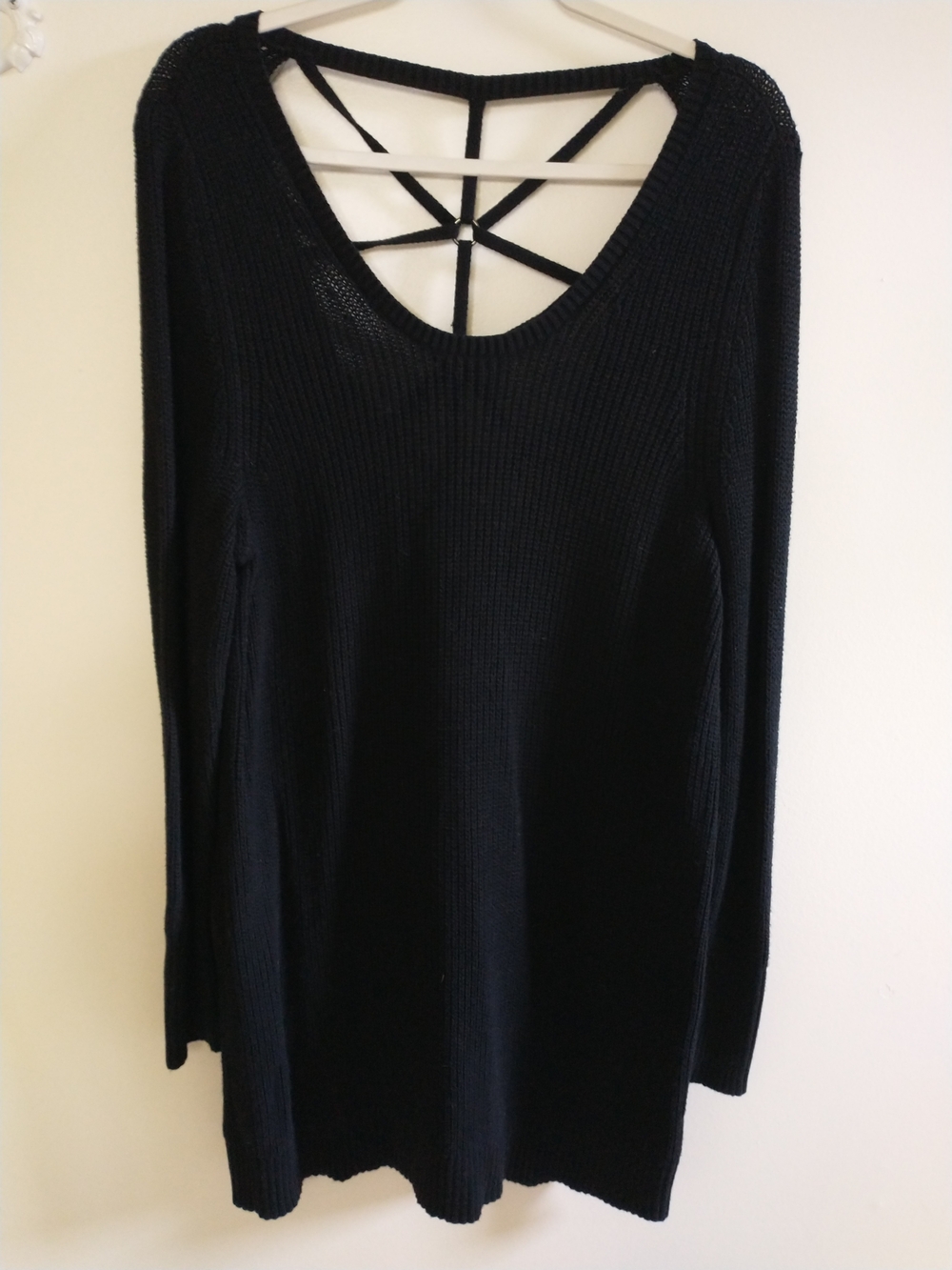 Torrid Black Strappy-Back Rib Knit Women's Tunic Sweater 2X Goth
